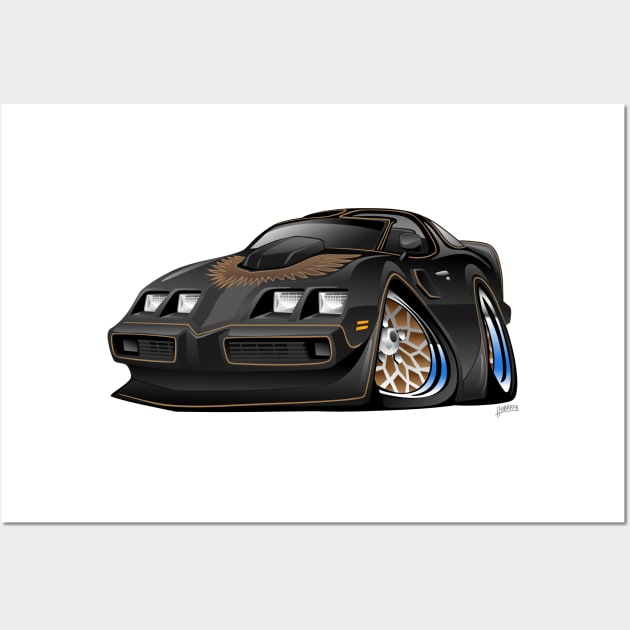 Classic American Black Muscle Car Cartoon Wall Art by hobrath